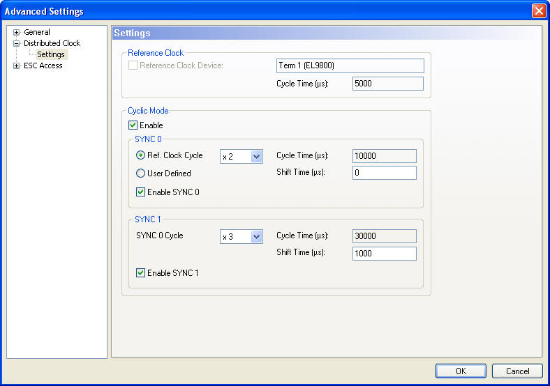 Distributed Clocks settings 1: