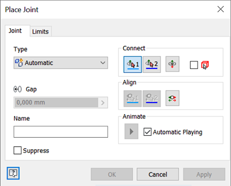 Creating motion axes with "Joint" - Recommended procedure 3: