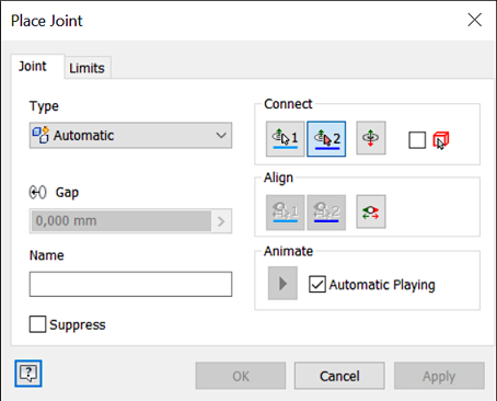 Creating motion axes with "Joint" - Recommended procedure 6: