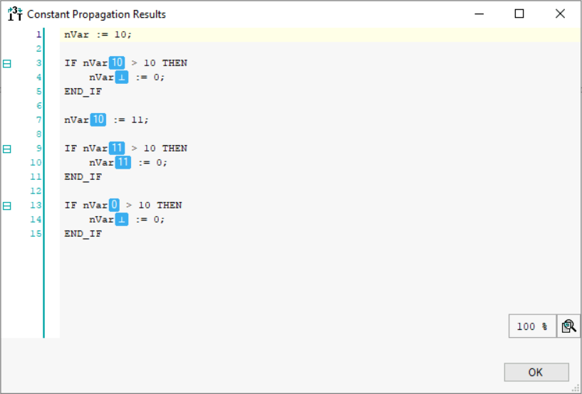 'Show constant propagation values for current editor' command 3: