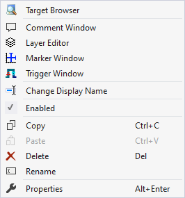 Acquisition context menu 1: