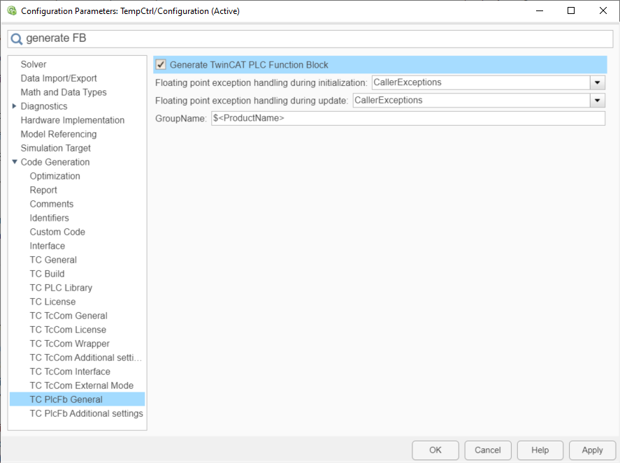 Create and configure the PLC-FB 1: