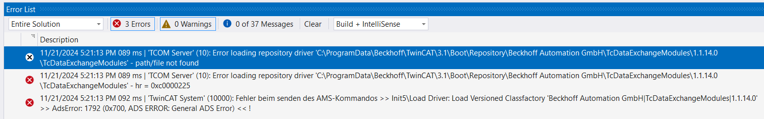 DataExchange modules cannot be loaded 1: