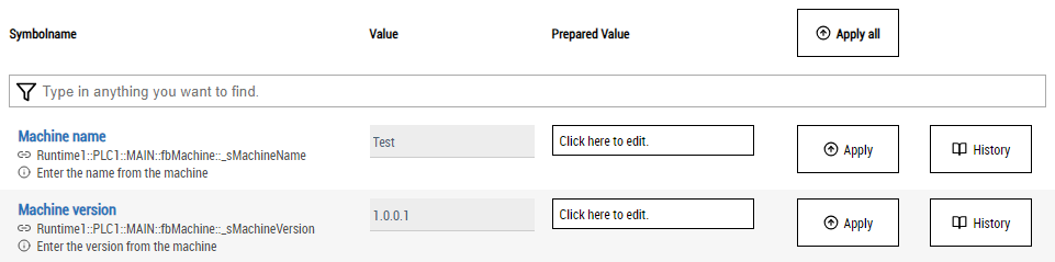 Machine parameters 1: