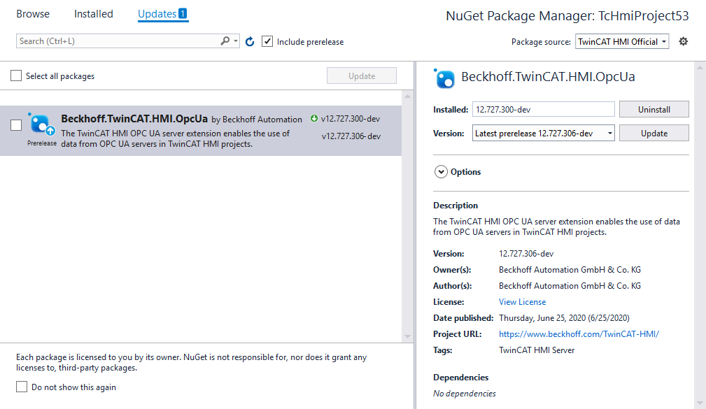 Updating a NuGet package 2: