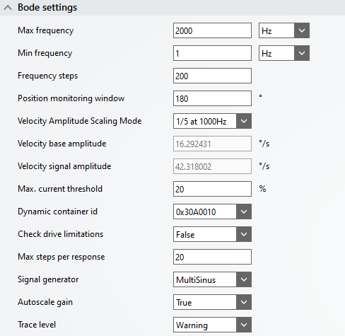 Bode settings 1:
