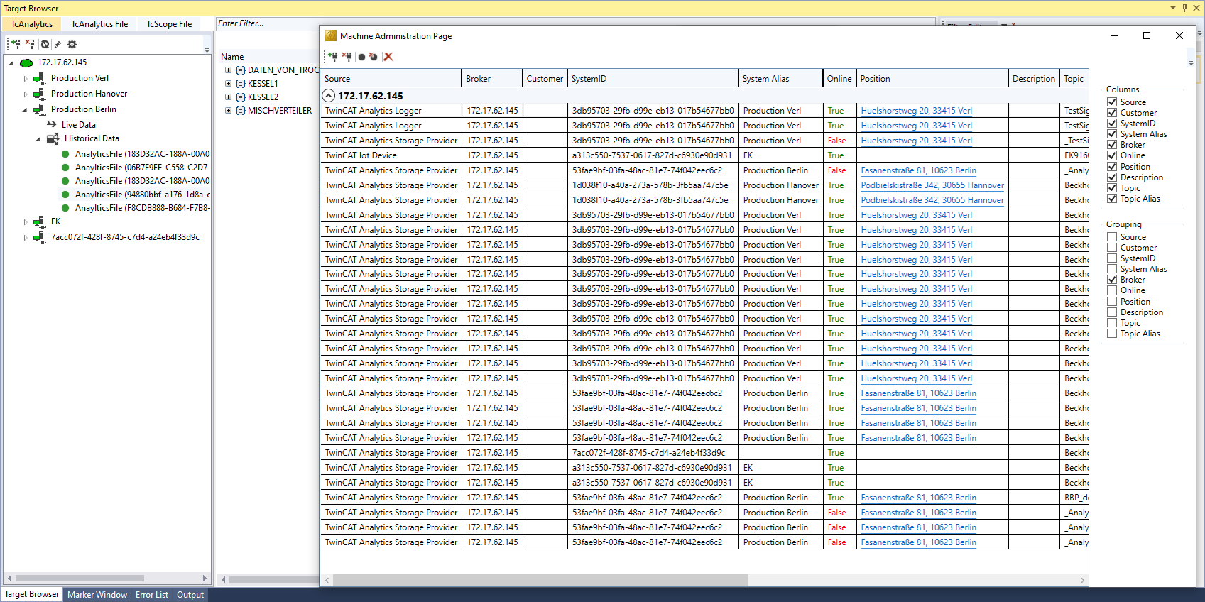 Switching multiple machines in the HMI Dashboard 1: