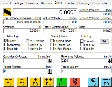 Manual movement via the commissioning dialog 1: