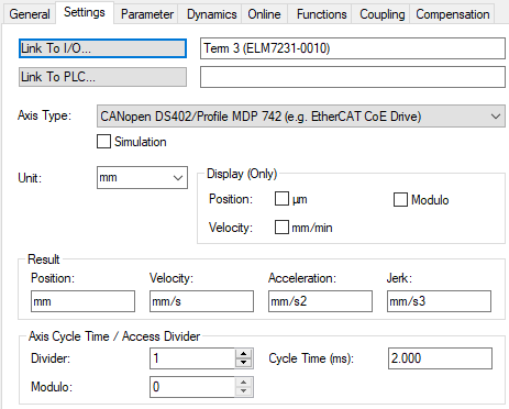 Settings 1: