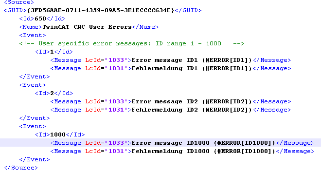 Output of user-defined error messages to HMI 1: