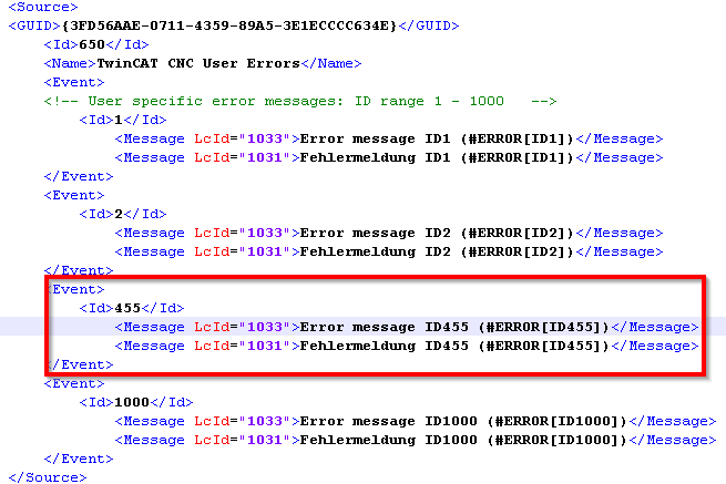 Output of user-defined error messages to HMI 2: