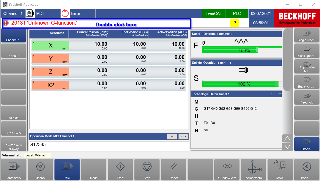 Example of output to HMI 1: