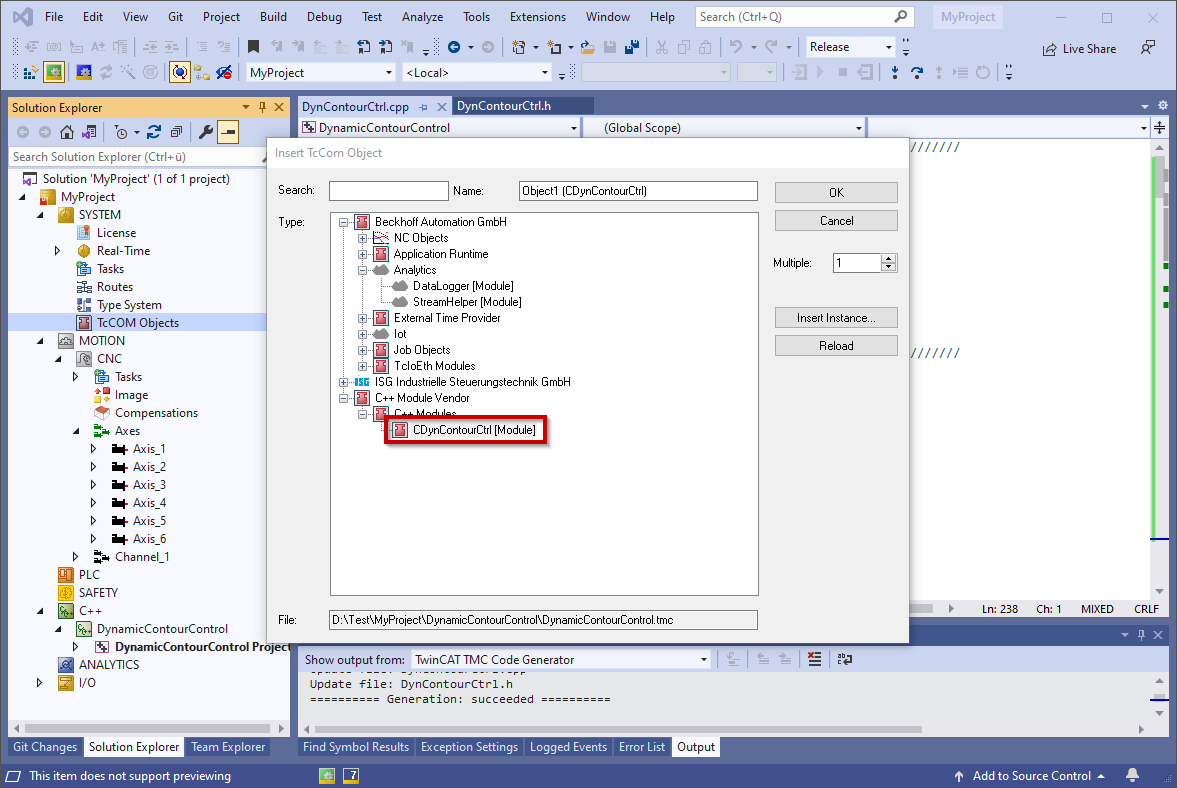 Integrate Dynamic Contour Control object 1: