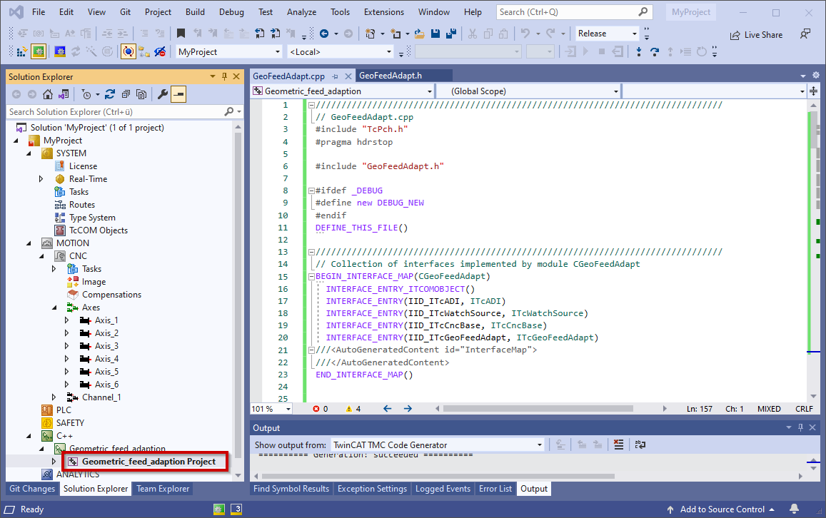 Create an object for geometric feed adaptation 4: