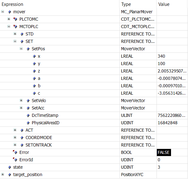 Example "Moving a Planar mover to Planar parts" 11: