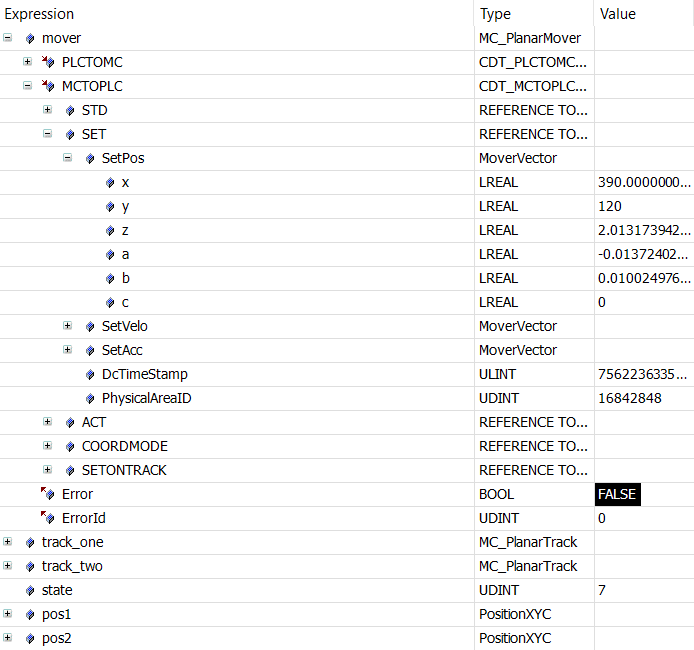 Example "Moving Planar movers on tracks with Planar parts" 13: