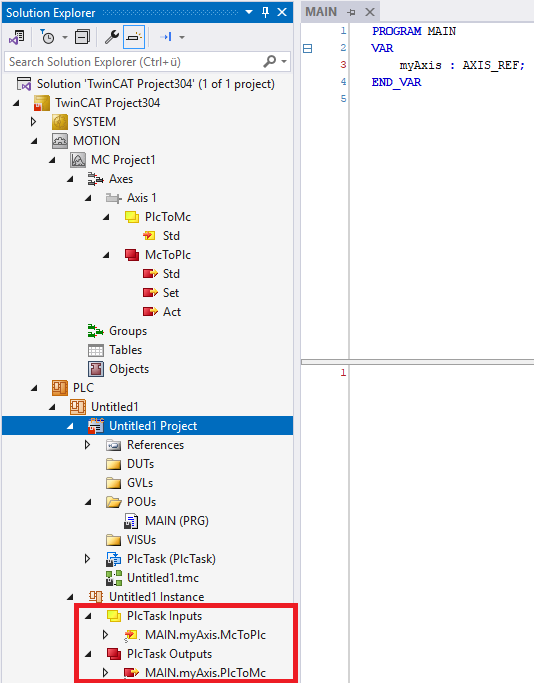 Link a PLC to an axis object 1: