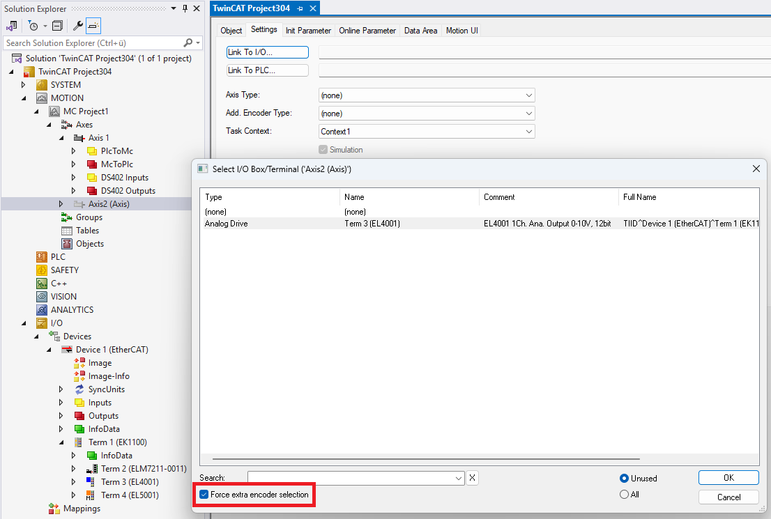 Link an axis object to hardware 4: