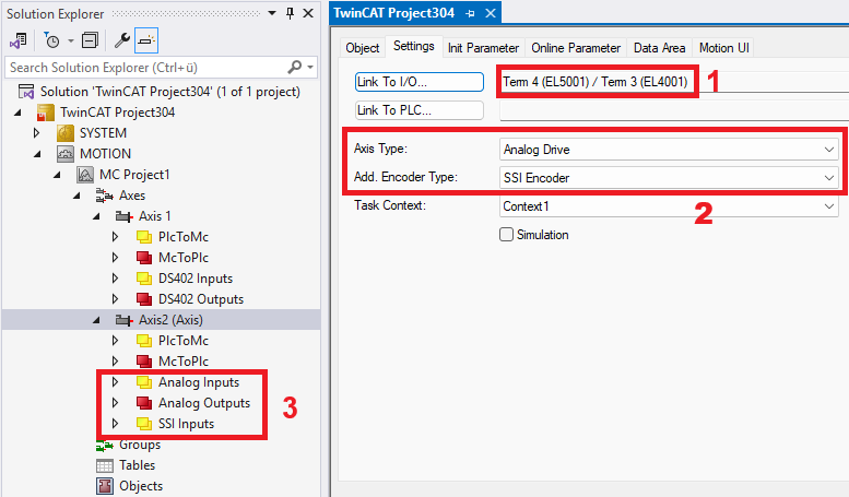 Link an axis object to hardware 5: