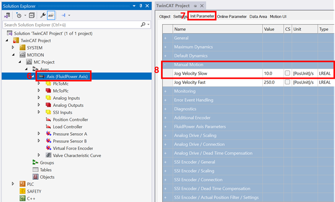 Move the axis in manual operation using Motion UI 2: