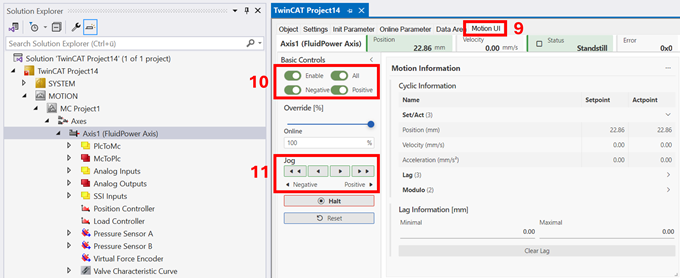 Move the axis in manual operation using Motion UI 3:
