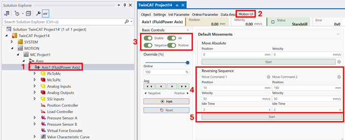 Set control parameters for position control 1: