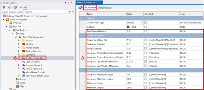 Set control parameters for position control 2: