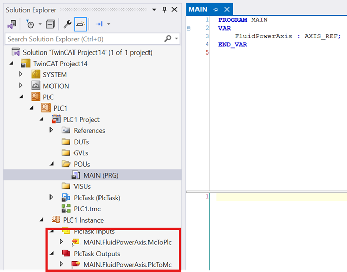 Link the axis object to the PLC 1: