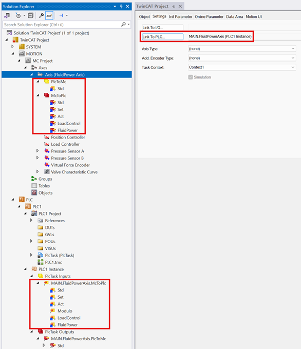 Link the axis object to the PLC 3: