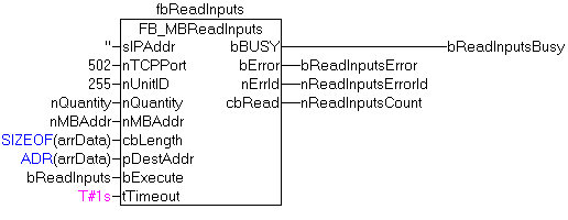 FB_MBReadInputs (Modbus function 2) 2: