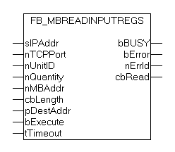 FB_MBReadInputRegs (Modbus function 4) 1: