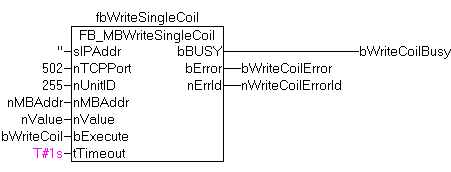 FB_MBWriteSingleCoil (Modbus function 5) 2: