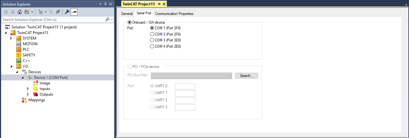 Configuration of serial interface 1: