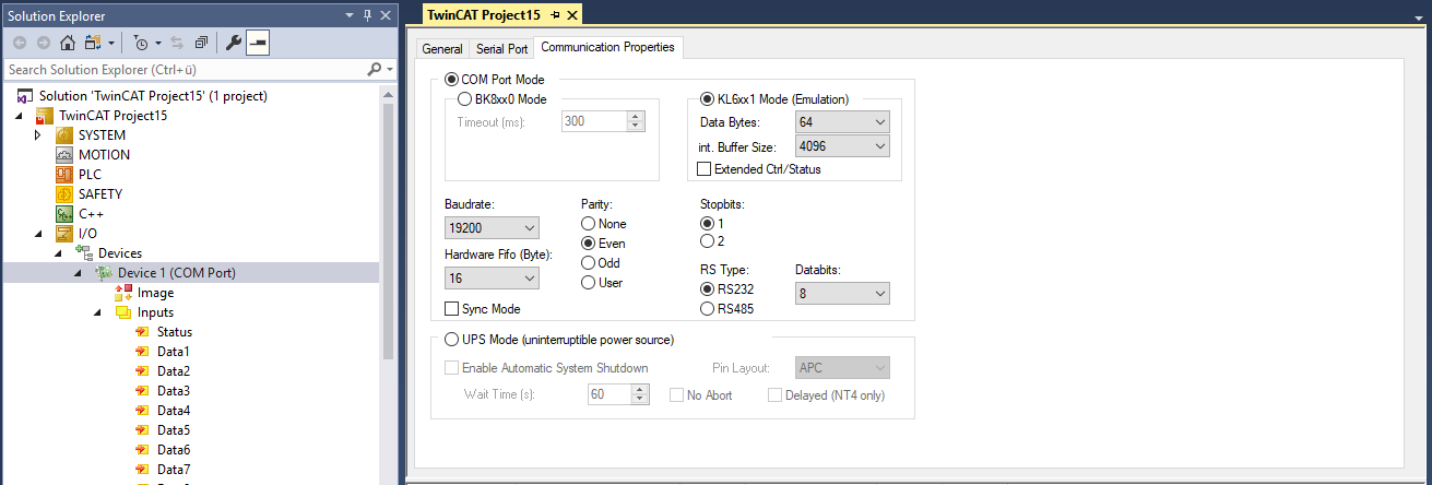 Configuration of serial interface 2: