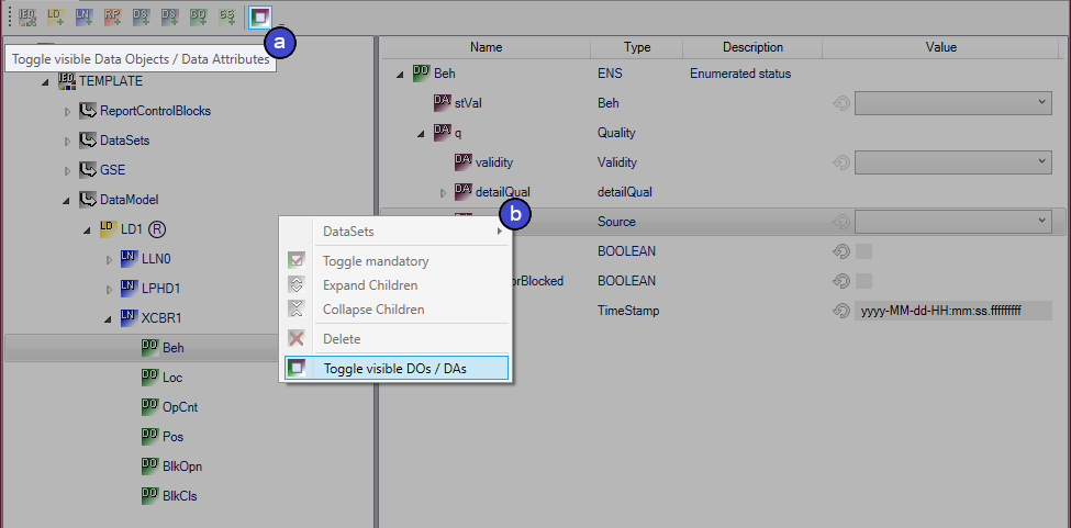 Configuration of the data objects 1: