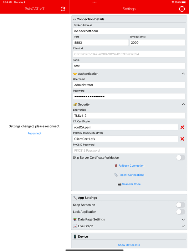 Connection settings 1: