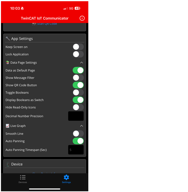 App settings 1: