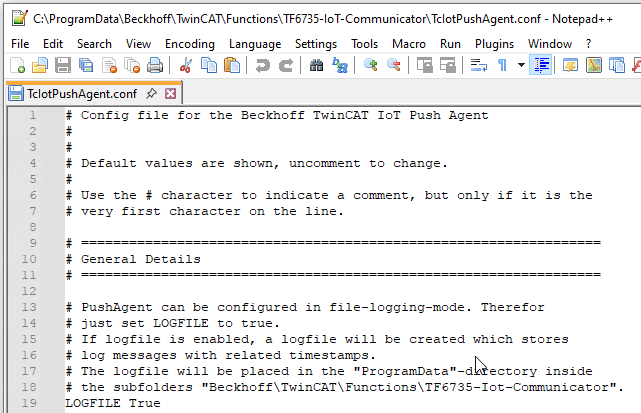 Configuration of the push agent 1: