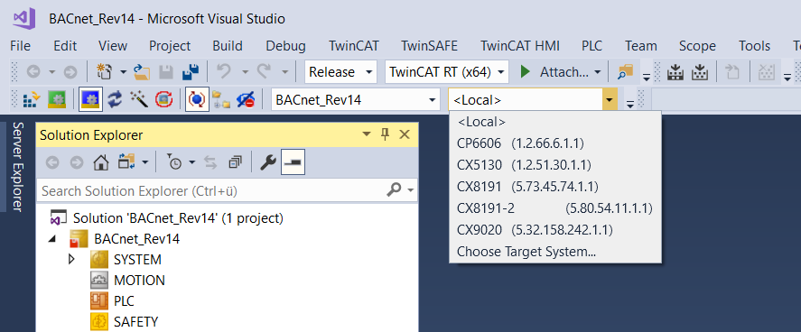 Selecting the target system 1: