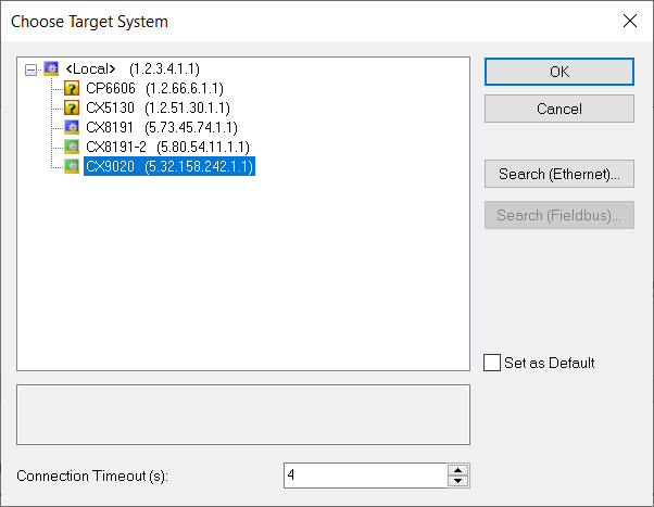 Selecting the target system 10: