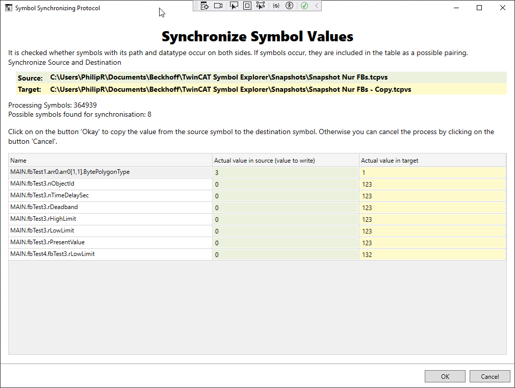 Synchronize Symbol window 1: