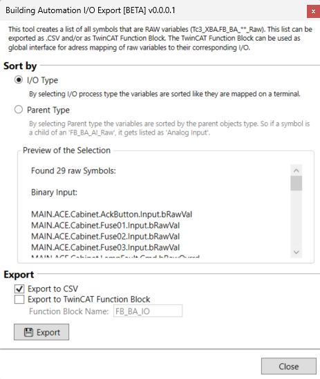 Building Automation I/O Export 2: