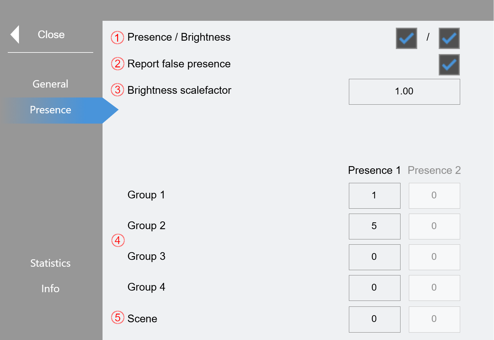 "Sensors" submenu 5: