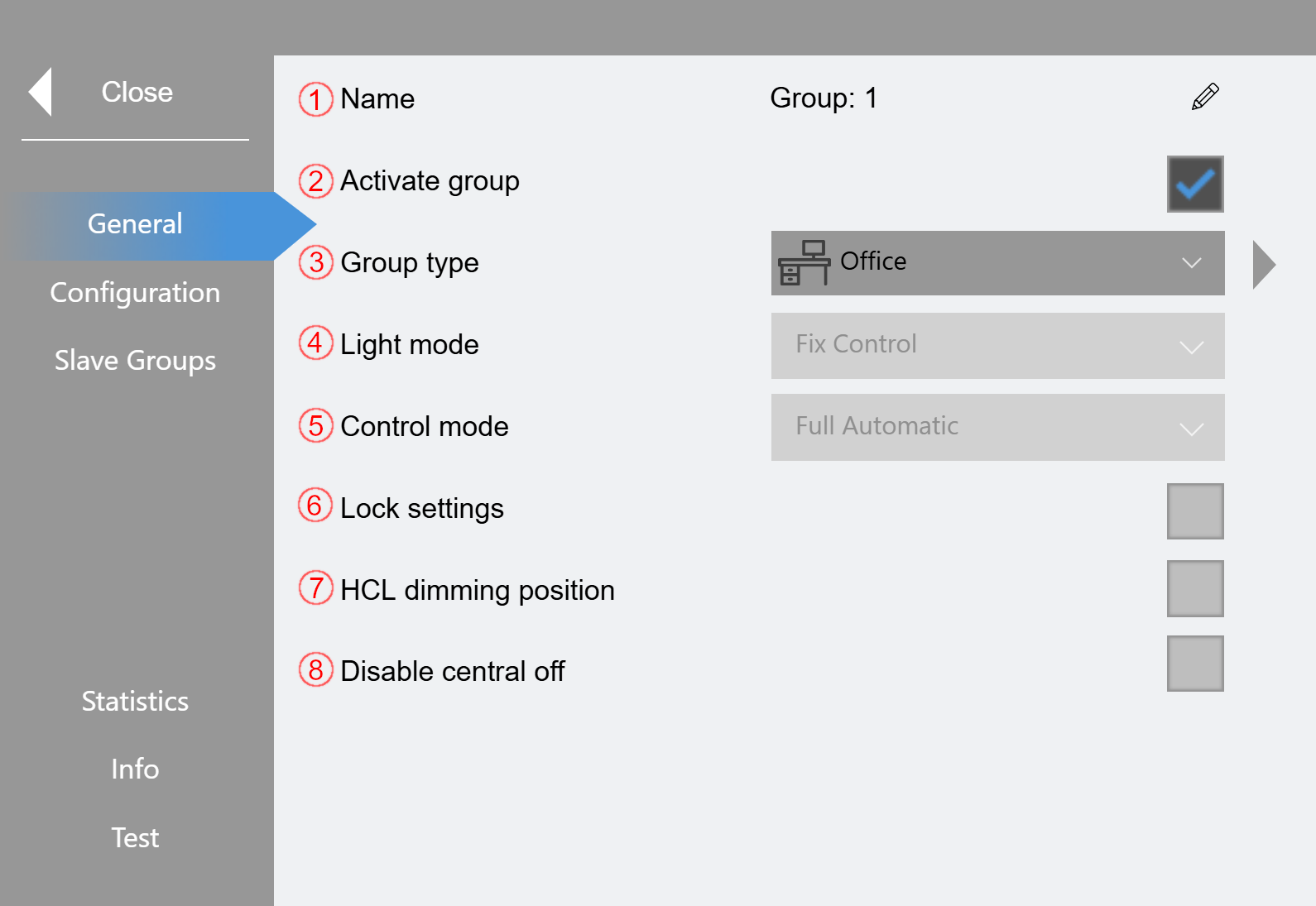 "Groups" submenu 1: