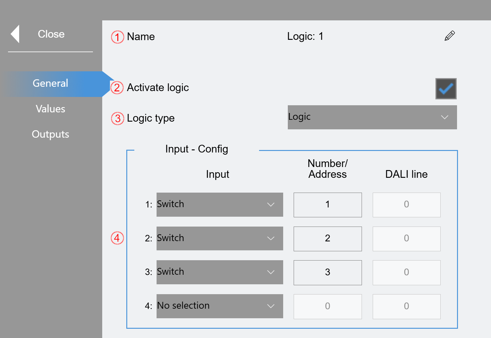 "Logics" submenu 1: