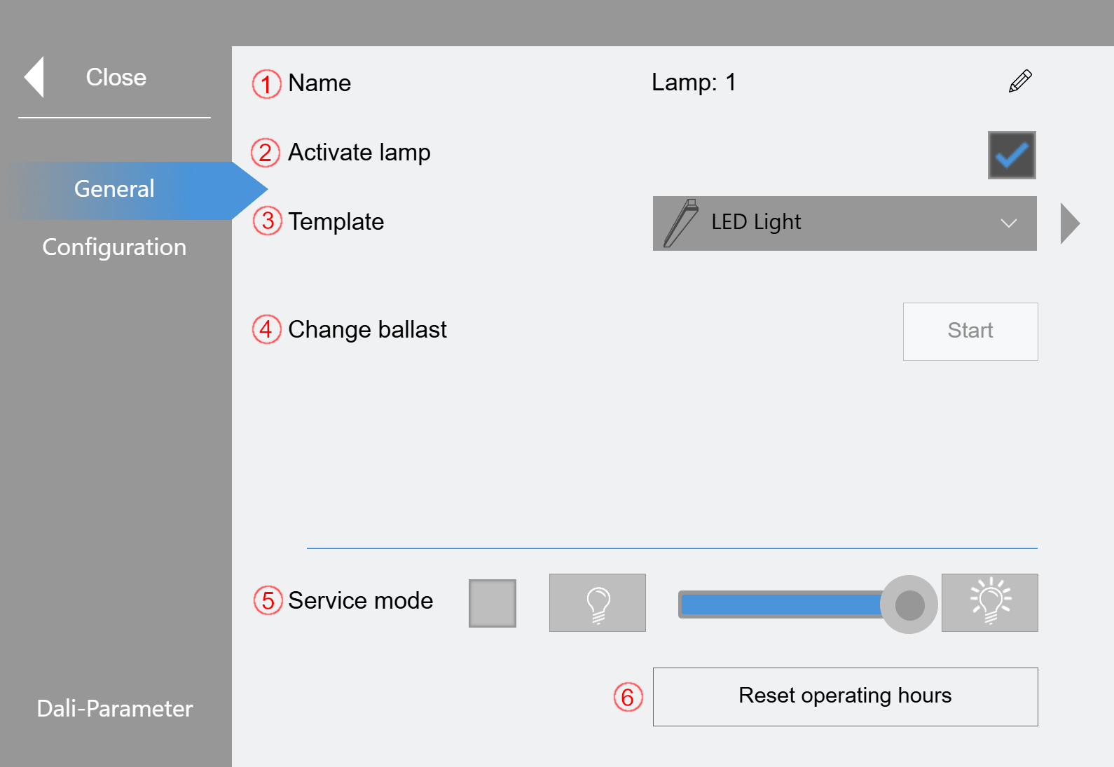 "Lamps" submenu 1: