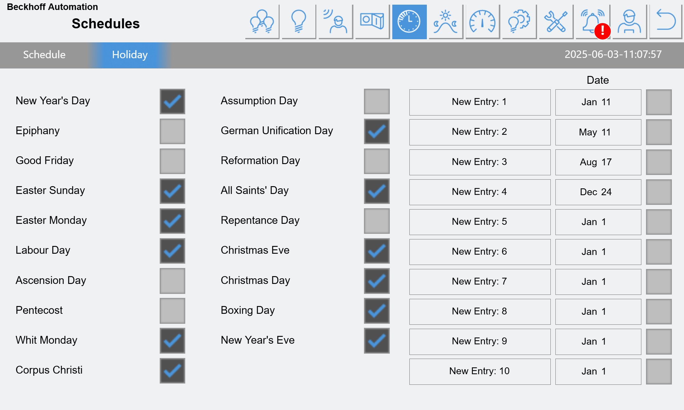 "Schedules" submenu 3: