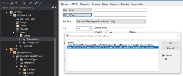 Creating and initializing NC transformation axis 1: