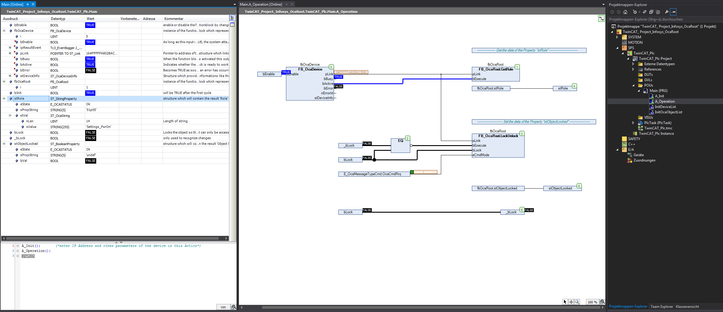 Example for using the function block FB_OcaRoot 1: