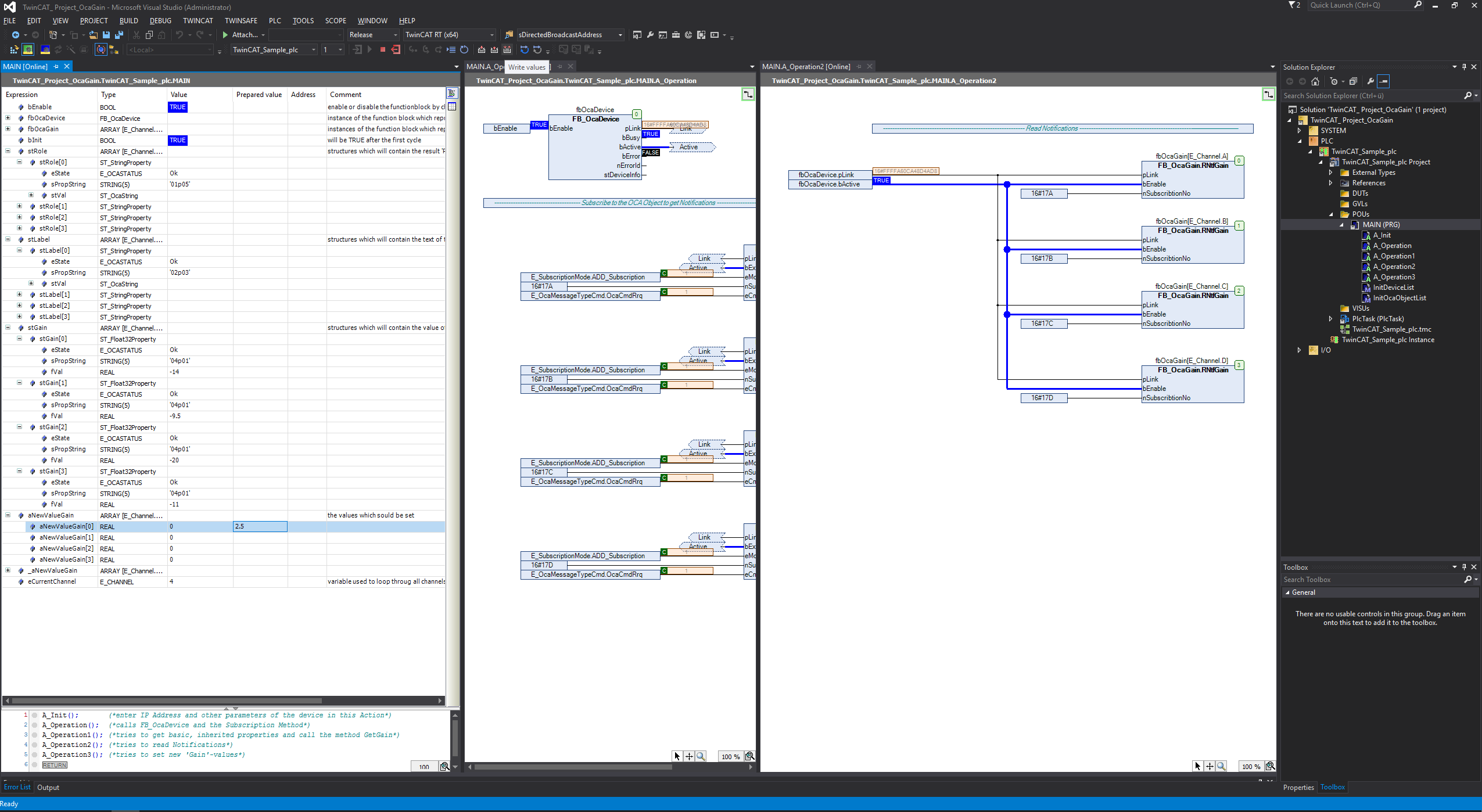 Example for using the function block FB_OcaGain 1: